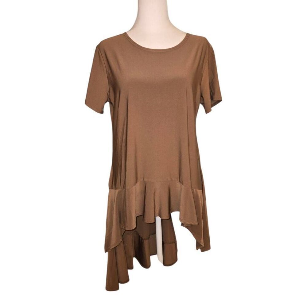 Antthony Women's PETITE Size Medium Brown Asymmetrical Blouse